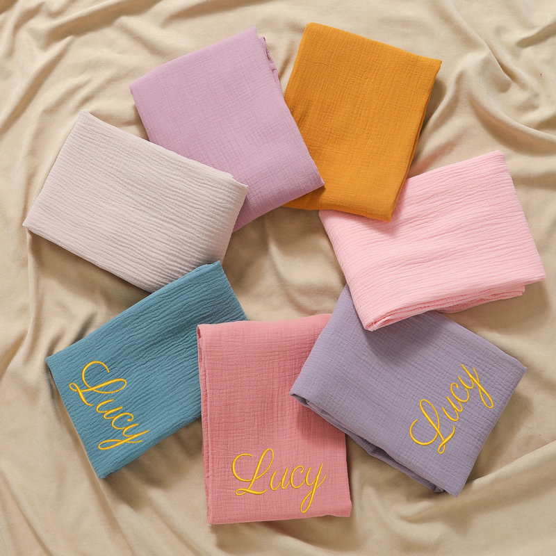 Muslin Swaddle Wrap - Personalized Name Embroidered Custom Baby Cotton